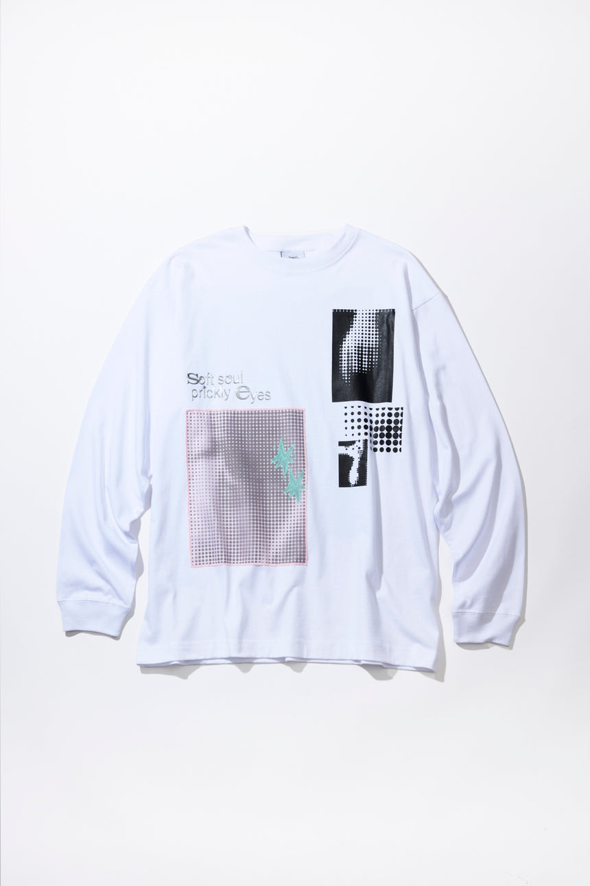 "Soft soul, prickly eyes" Long sleeve T-shirt [WHITE]