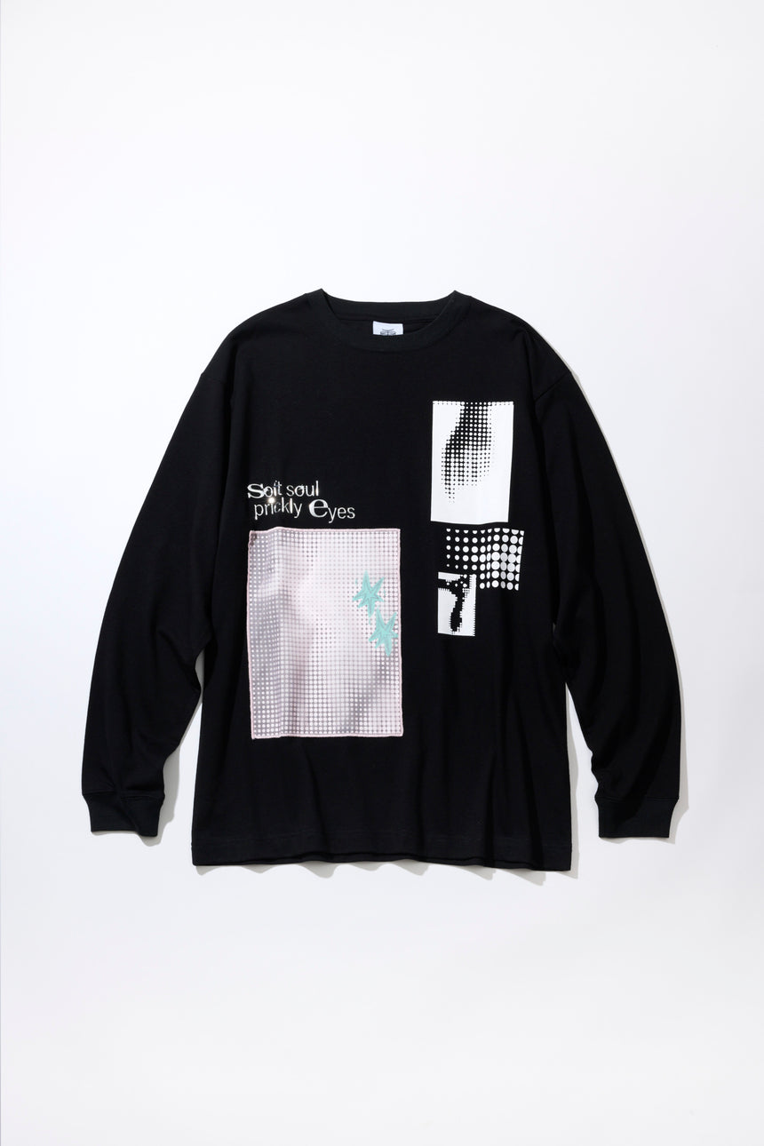 "Soft soul, prickly eyes" Long sleeve T-shirt [BLACK]