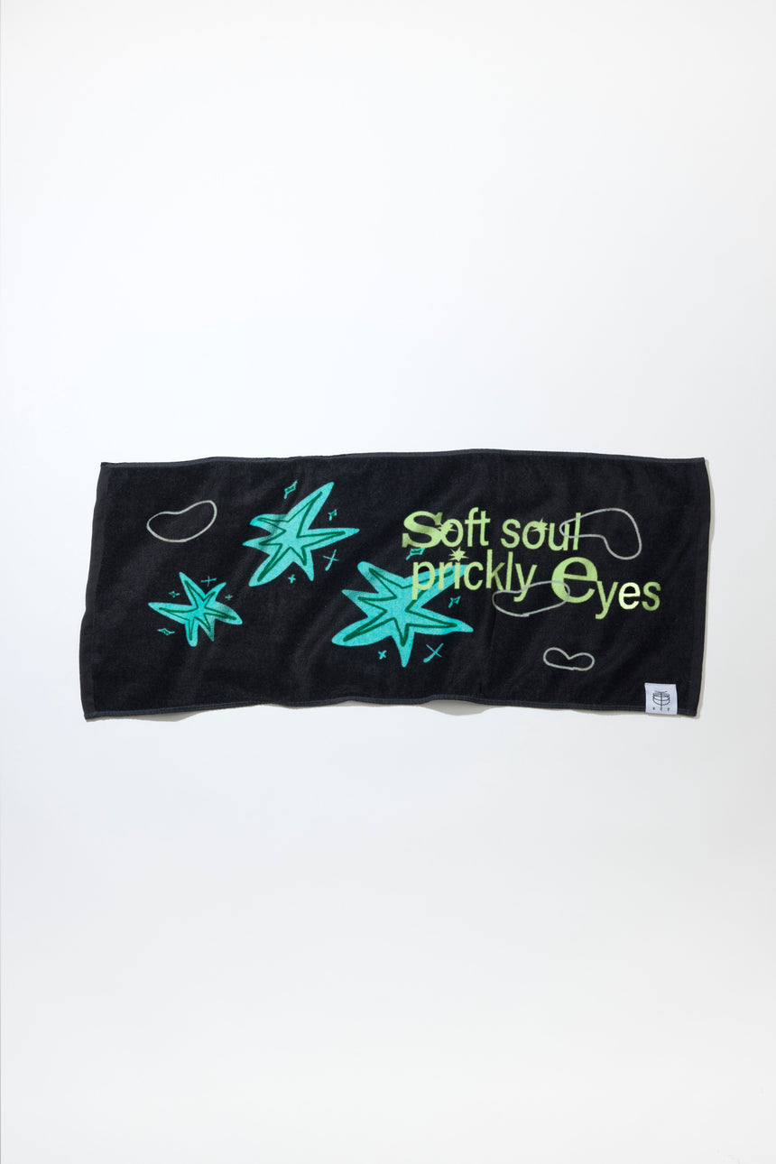 "Soft soul, prickly eyes" Face towel [BLACK]